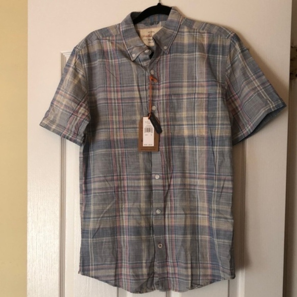 Weatherproof Vintage Men’s Plaid Short Sleeve Button-Up Cotton Shirt Pockets S